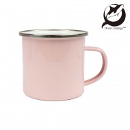 Cana metal emailata Light Pink cu margine Argintie